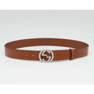 Gucci Selleria Calfskin Interlocking G Belt Brown 85cm 546389